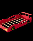 Red Solid Wood Twin Race Car Bed