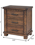 25" Natural Solid Wood Three Drawer Nightstand