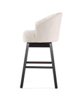 Set of Two 31" Beige And Dark Brown Fabric And Solid Wood Bar Height Swivel Bar Chairs