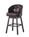 Set of Two 31" Beige And Dark Brown Fabric And Solid Wood Bar Height Swivel Bar Chairs