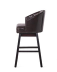 Set of Two 31" Beige And Dark Brown Fabric And Solid Wood Bar Height Swivel Bar Chairs