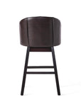 Set of Two 31" Beige And Dark Brown Fabric And Solid Wood Bar Height Swivel Bar Chairs