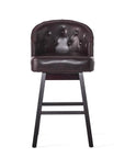 Set of Two 31" Beige And Dark Brown Fabric And Solid Wood Bar Height Swivel Bar Chairs