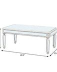48" Silver And White Mirrored Glass And Wood Coffee Table