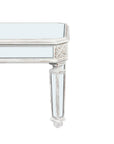 48" Silver And White Mirrored Glass And Wood Coffee Table