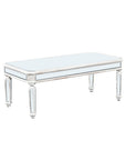48" Silver And White Mirrored Glass And Wood Coffee Table