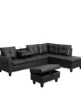 Modular L Shaped Three Piece Sofa and Chaise Sectional With Ottoman
