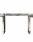 60" Silver Glass And Solid Wood Pedestal Console Table