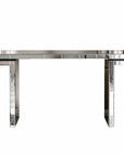 60" Silver Glass And Solid Wood Pedestal Console Table