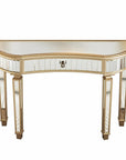 47" Gold And Silver Mirrored Glass And Solid Wood Half Moon Console Table With Drawer