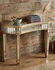 47" Gold And Silver Mirrored Glass And Solid Wood Half Moon Console Table With Drawer