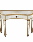 47" Gold And Silver Mirrored Glass And Solid Wood Half Moon Console Table With Drawer