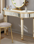 47" Gold And Silver Mirrored Glass And Solid Wood Half Moon Console Table With Drawer
