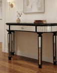 47" Gold And Silver Mirrored Glass And Solid Wood Half Moon Console Table With Drawer