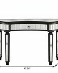 47" Gold And Silver Mirrored Glass And Solid Wood Half Moon Console Table With Drawer