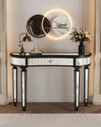 47" Gold And Silver Mirrored Glass And Solid Wood Half Moon Console Table With Drawer