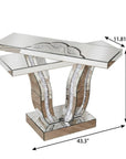 43" Silver Wood Glass Solid Wood Faux Crystal And Stone Pedestal Console Table