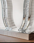 43" Silver Wood Glass Solid Wood Faux Crystal And Stone Pedestal Console Table