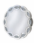 32" Silver Glass And Faux Crystal Round Ornate Framed Accent Mirror