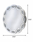 32" Silver Glass And Faux Crystal Round Ornate Framed Accent Mirror