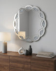 32" Silver Glass And Faux Crystal Round Ornate Framed Accent Mirror
