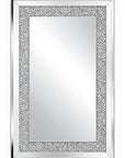 36" Silver Beveled Glass And Faux Crystal Bling Framed Accent Mirror