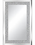 36" Silver Beveled Glass And Faux Crystal Bling Framed Accent Mirror