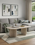 48" Beige Melamine Veneer And Wood Oval Double Pedestal Coffee Table