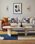 52" Tan Melamine Veneer And Wood Oval Double Pedestal Coffee Table
