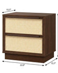 22" Walnut Wood Woven Texture Two Drawer Nightstand