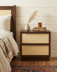 22" Walnut Wood Woven Texture Two Drawer Nightstand