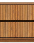 22" Walnut Wood Ribbed Texture Two Drawer Nightstand