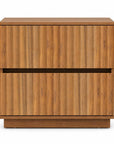 22" Walnut Wood Ribbed Texture Two Drawer Nightstand
