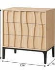 26" Walnut Wood Ribbed Texture Three Drawer Nightstand