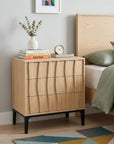 26" Walnut Wood Ribbed Texture Three Drawer Nightstand