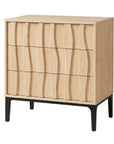 26" Walnut Wood Ribbed Texture Three Drawer Nightstand