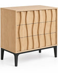 26" Walnut Wood Ribbed Texture Three Drawer Nightstand