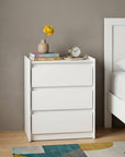 24" White Wood Three Drawer Nightstand with USB Port and Integrated Tech