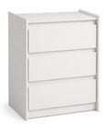 24" White Wood Three Drawer Nightstand with USB Port and Integrated Tech