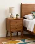 26" Oak Wood Two Drawer Nightstand