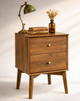 26" Oak Wood Two Drawer Nightstand