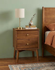 26" Oak Wood Two Drawer Nightstand