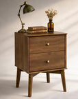 26" Oak Wood Two Drawer Nightstand