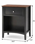 26" Black Wood One Drawer Nightstand