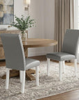 Set of Two Light Gray And White Fabric And Faux Leather And Wood Dining Side Chairs