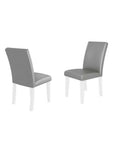 Set of Two Light Gray And White Fabric And Faux Leather And Wood Dining Side Chairs