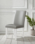 Set of Two Light Gray And White Fabric And Faux Leather And Wood Dining Side Chairs