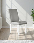 Set of Two Light Gray And White Fabric And Faux Leather And Wood Dining Side Chairs