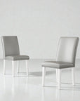 Set of Two Light Gray And White Fabric And Faux Leather And Wood Dining Side Chairs
