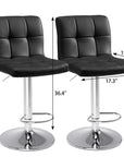 Set of Two Black Faux Leather And Steel Low Back Adjustable Height Swivel Bar Chairs
